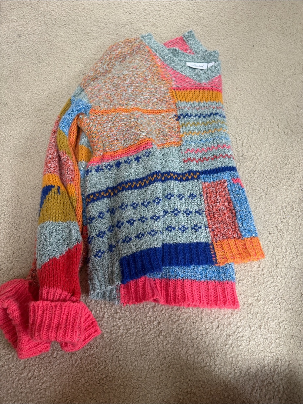 Multicolor Patchwork V-Neck Sweater - Mixed Brights